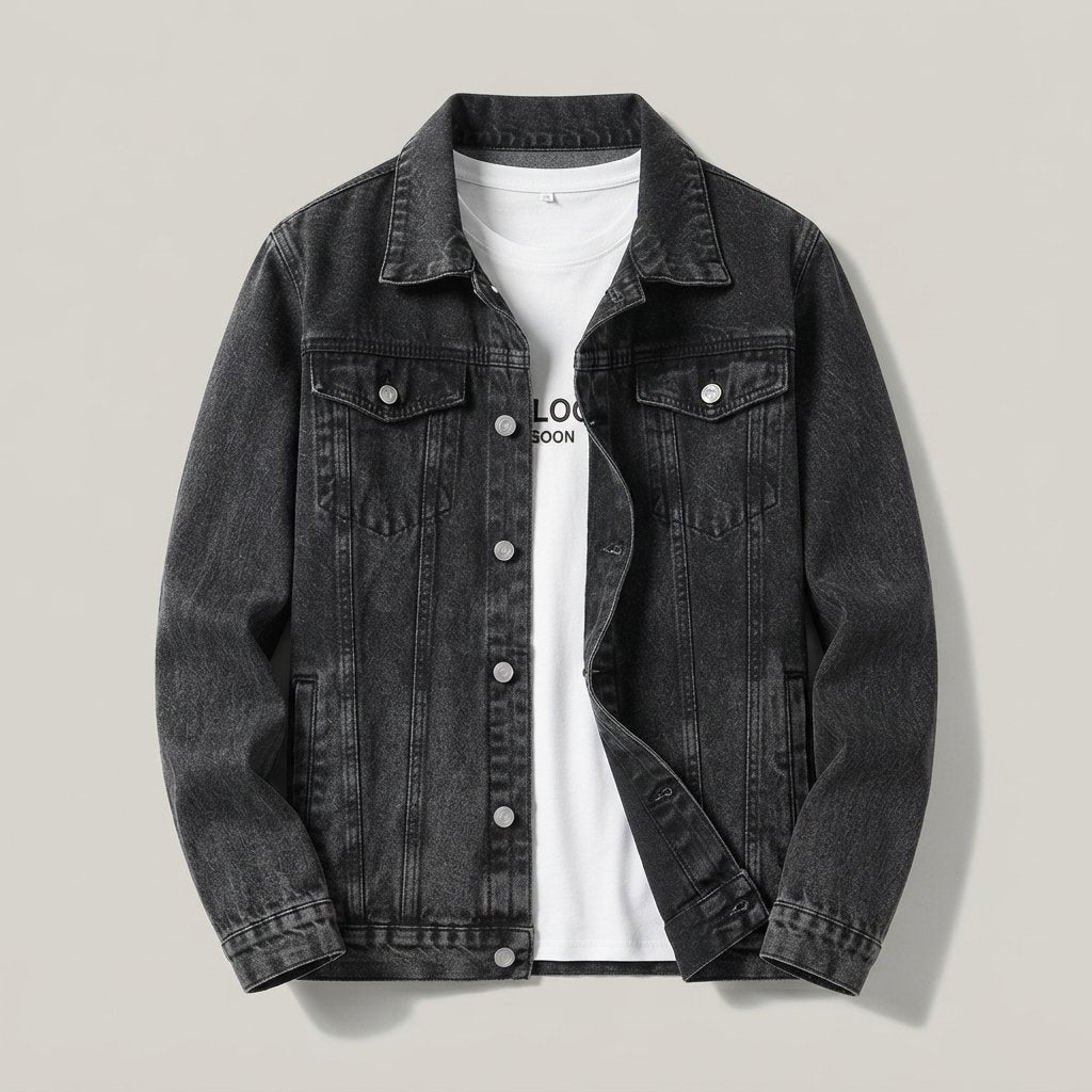 Kurtka jeansowa męska slim fit – denim bawełniany — Czarny