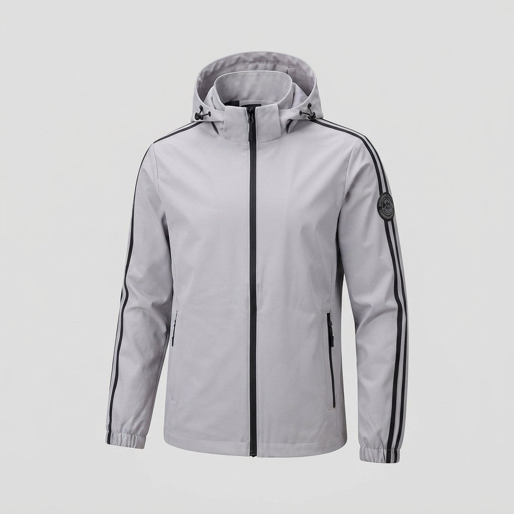 Kurtka softshell z kapturem i odblaskowymi paskami — Szary