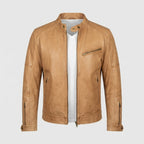 Kurtka ze sztucznej skóry męska z kołnierzem stójką — Beżowy