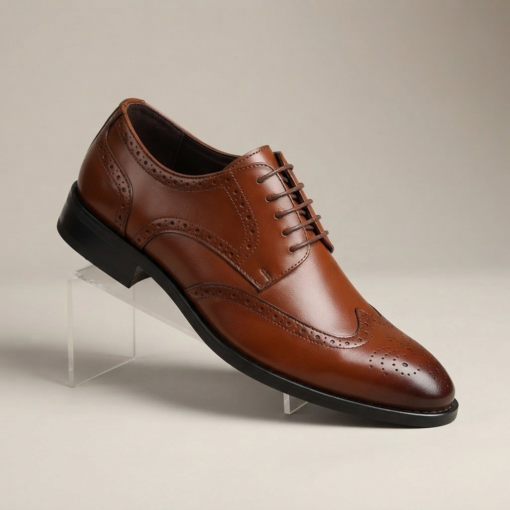 Męskie buty Oxford z brogowaniem, sznurowane — Brązowy