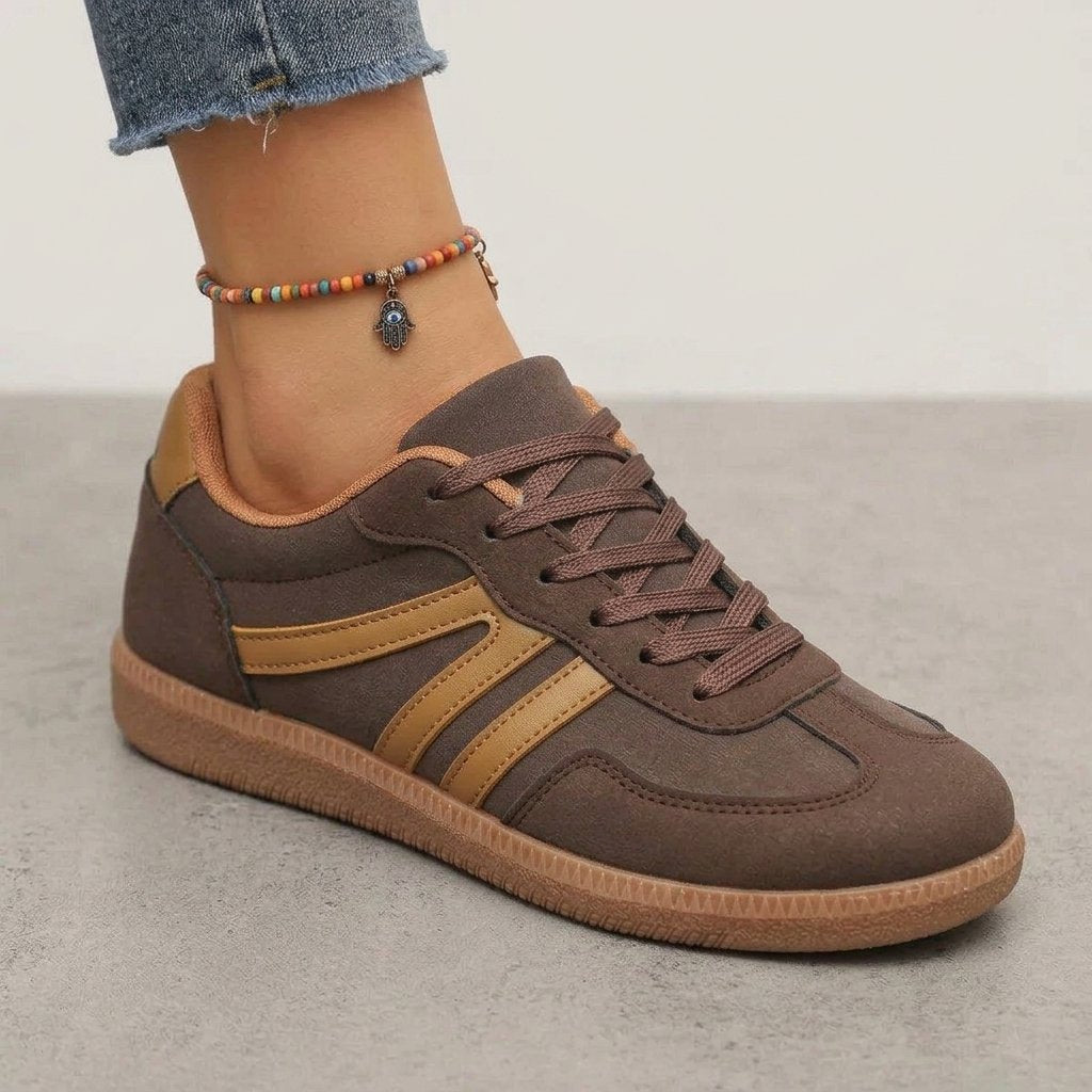 Sneakersy damskie low-top na sznurówki, wiele kolorów — Brązowy