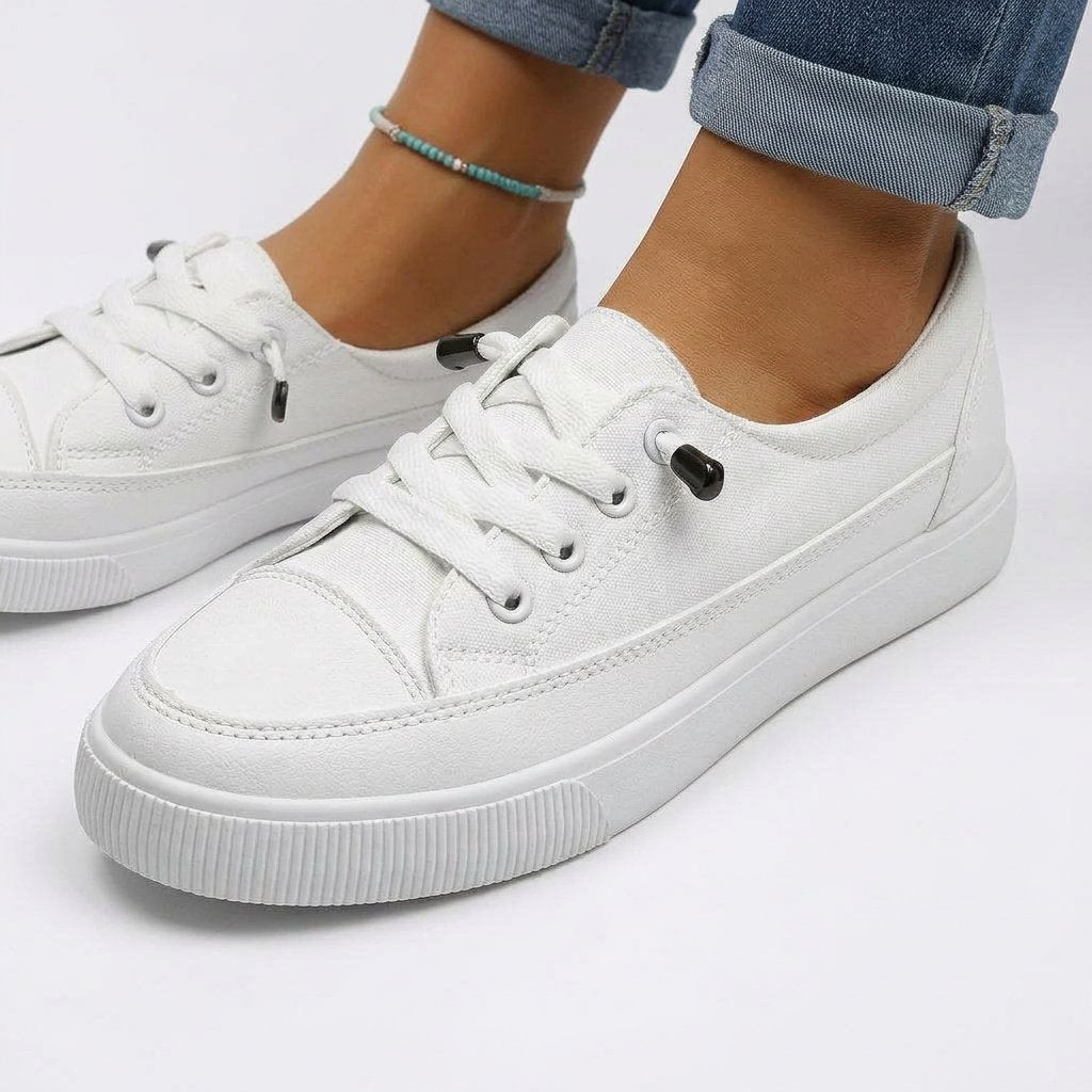 Sneakersy damskie low-top z wiązaniem, białe — Biały