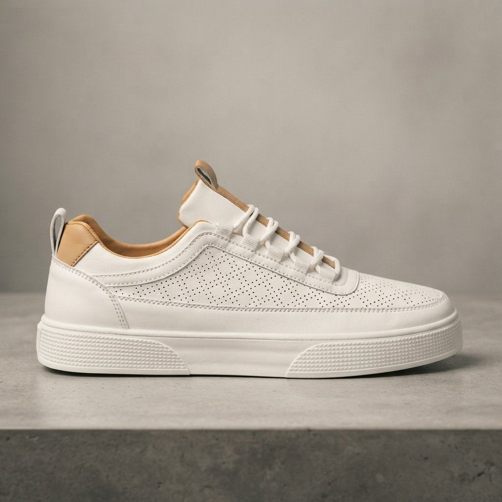 Sneakersy męskie białe z perforacją, lekka podeszwa — Biały Khaki