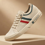 Sneakersy męskie z dzianiny, oddychające, paski — Beżowy