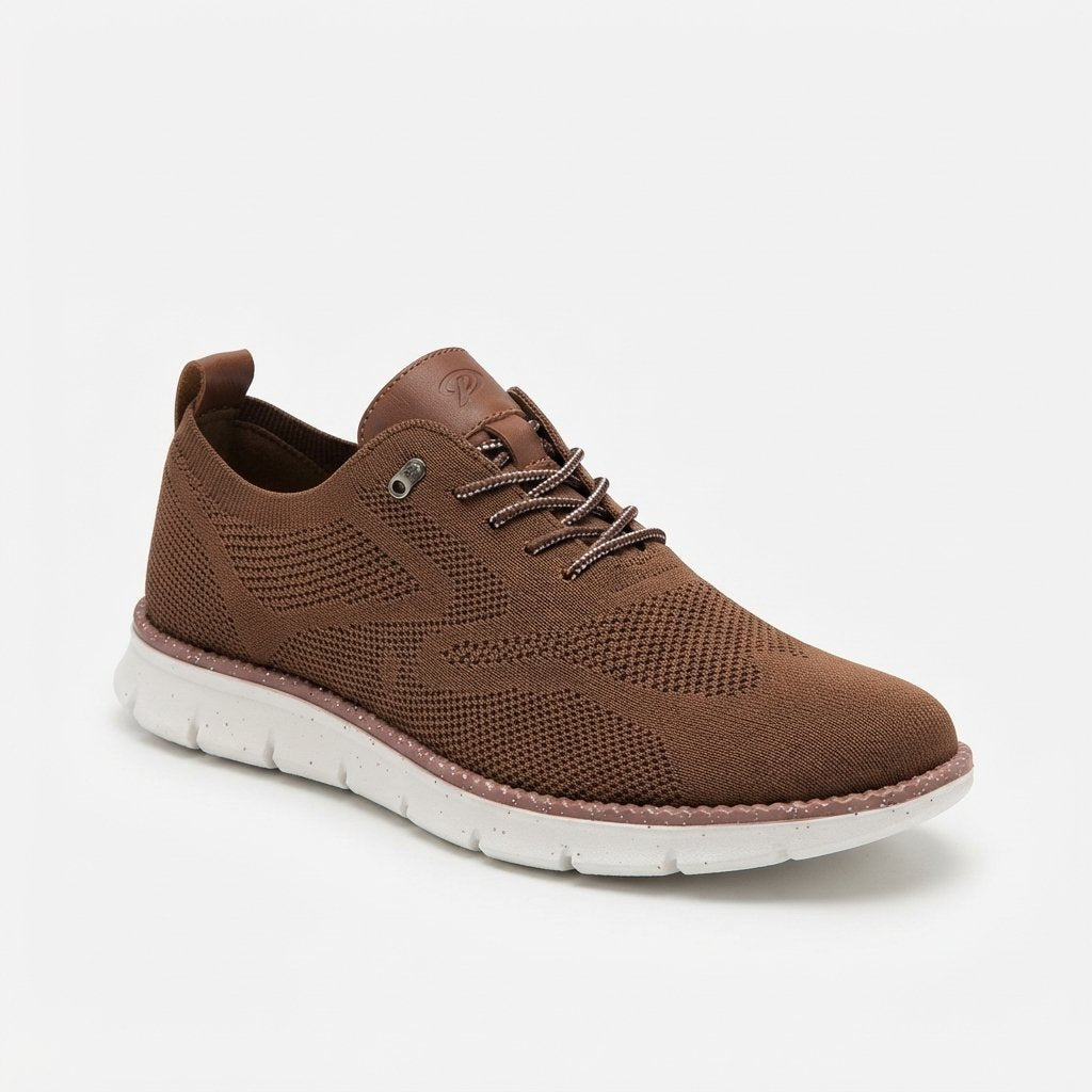Sneakersy męskie z siatki i skóry, lekka podeszwa — Brązowy
