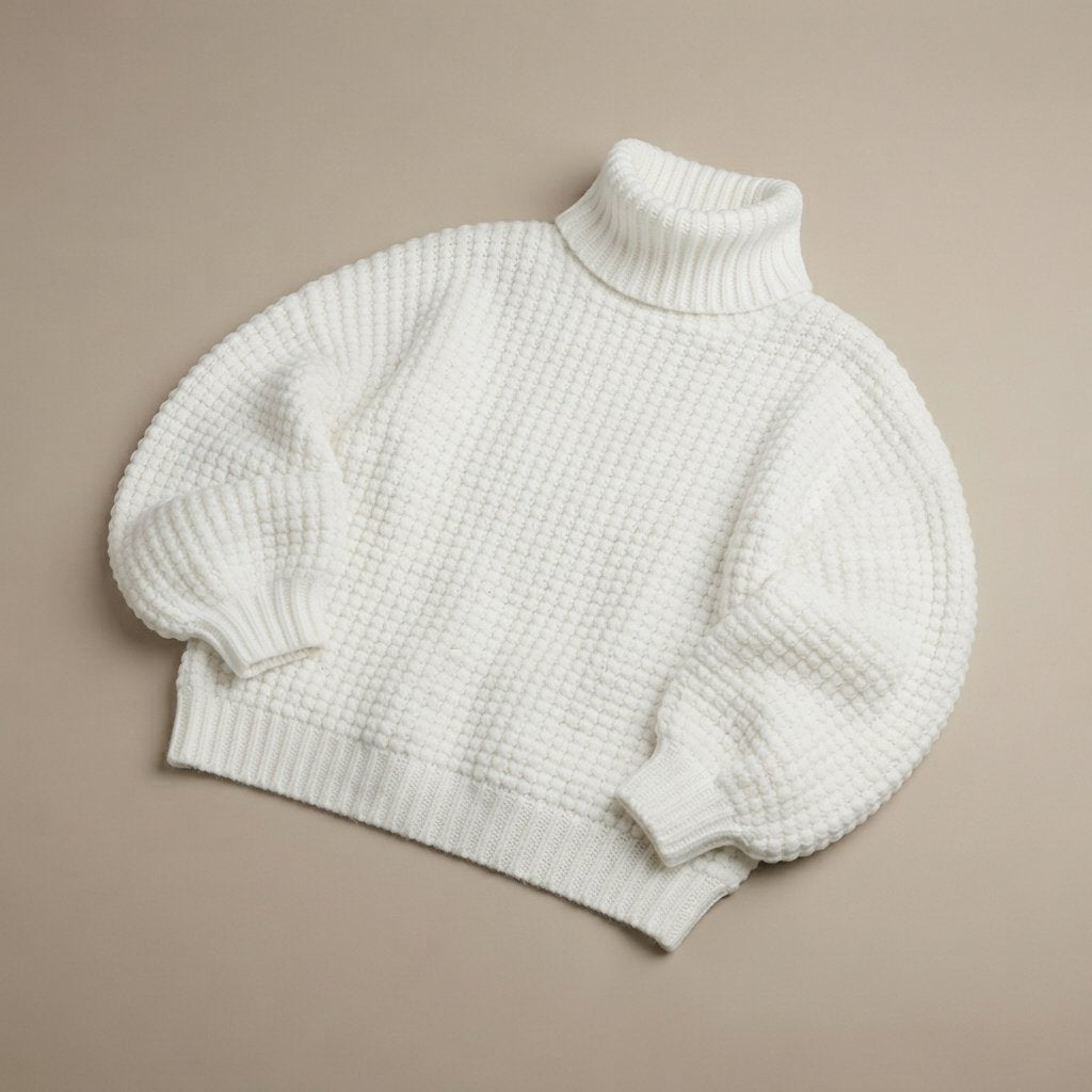 Sweter damski z golfem, luźny krój, dzianina – S do 2XL — Biały