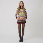 Sweter norweski z kapturem, wzór Fair Isle, damski — XS