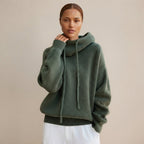 Sweter z kapturem damski, oversized, dzianinowy — Zielony