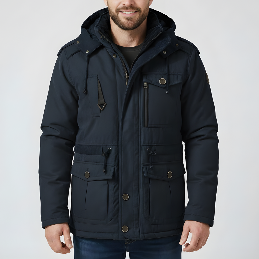 Męski Ciepły Płaszcz Zimowy z Futrzaną Podszewką