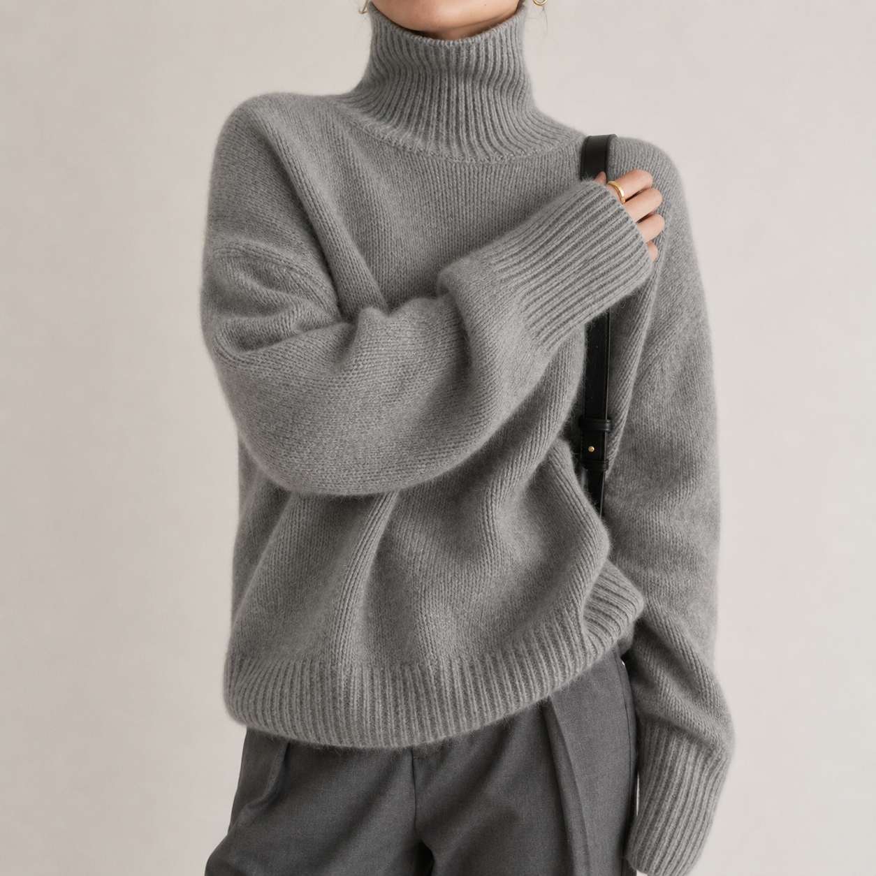 Evelina – Dámský oversized ležérní svetr s rolákem a volným střihem, pohodlný