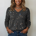Women's Shiny V-Neck Sweater
