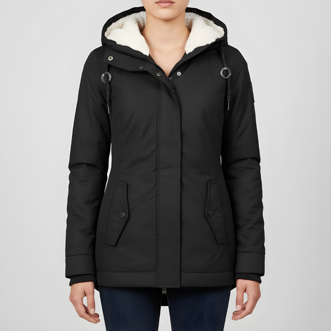 Damski płaszcz zimowy z kapturem