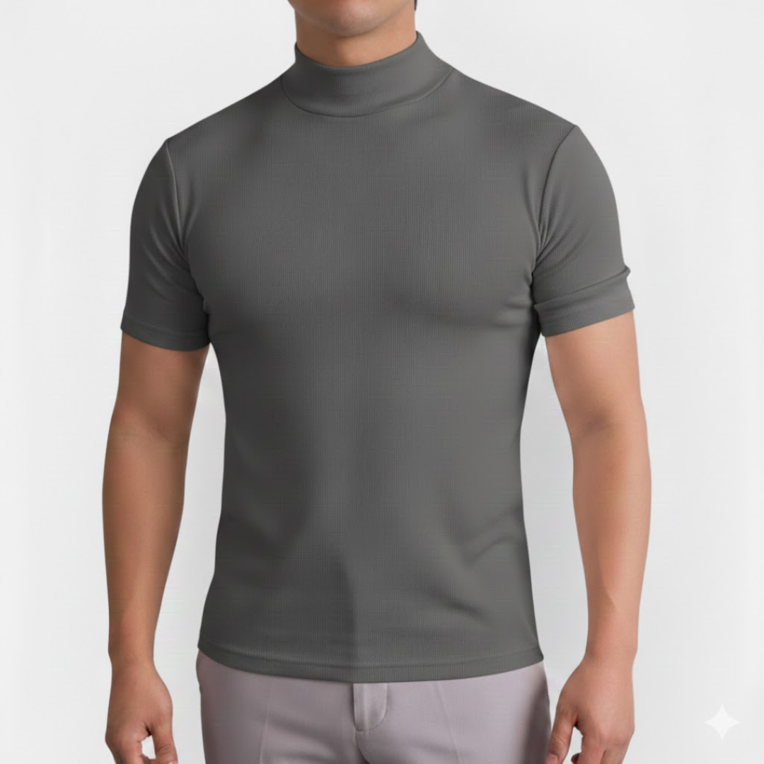 Męski casualowy T-shirt z wysokim kołnierzem