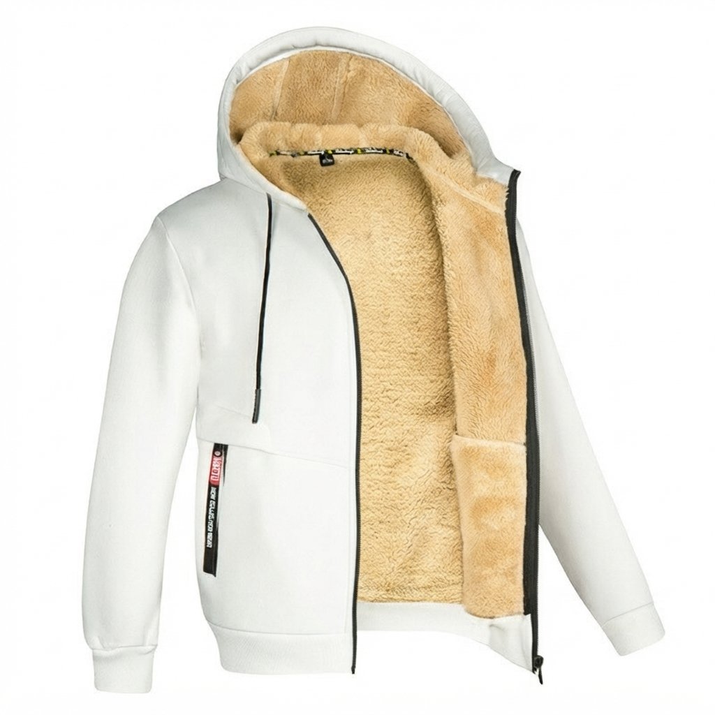 Bluza z kapturem męska z podszewką sherpa, zapinana — Biały