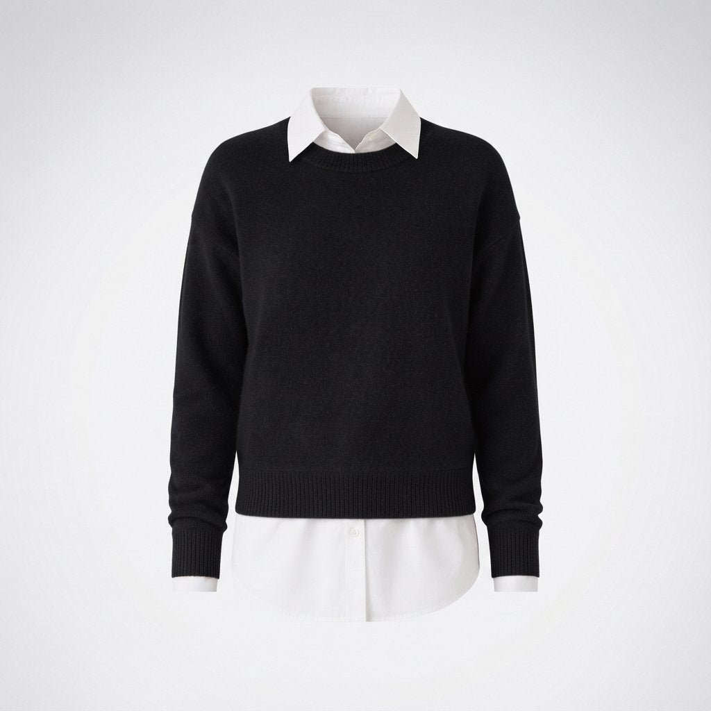 Damski sweter wełniany z okrągłym dekoltem, rozmiary S–3XL — Czarny