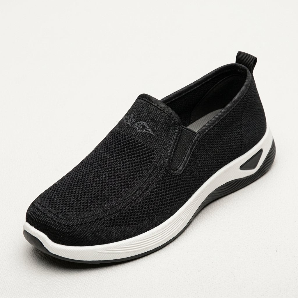 Damskie buty wsuwane z dzianiny, zaokrąglony nosek — Czarny