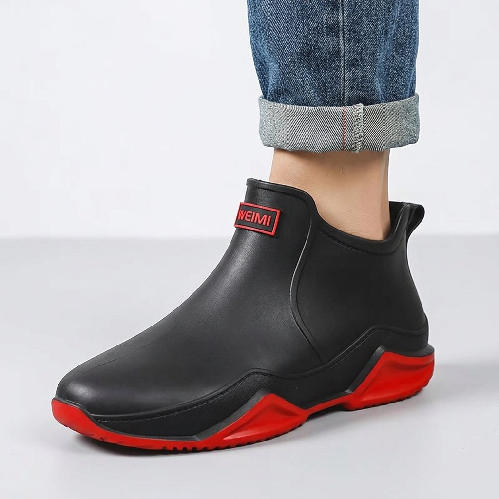 Damskie kalosze za kostkę wsuwane, wodoodporne — Czerwony
