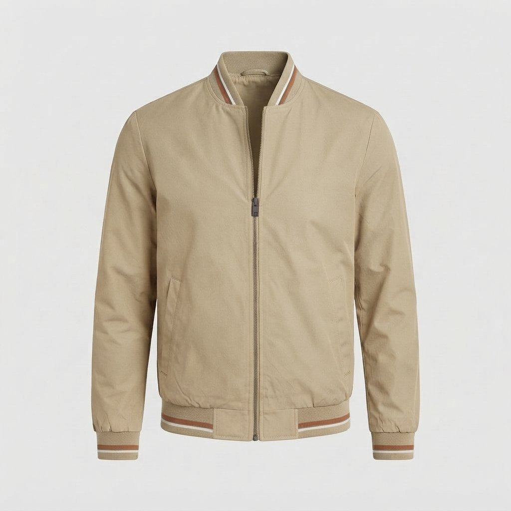 Kurtka bomber męska slim fit z prążkowanymi wykończeniami — Khaki