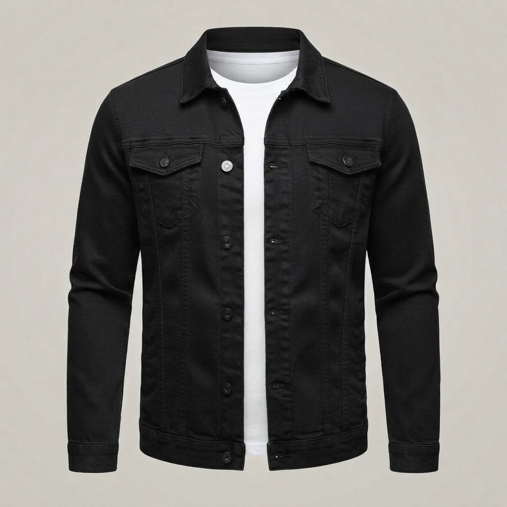 Kurtka jeansowa męska slim fit, 5 kolorów — Czarny