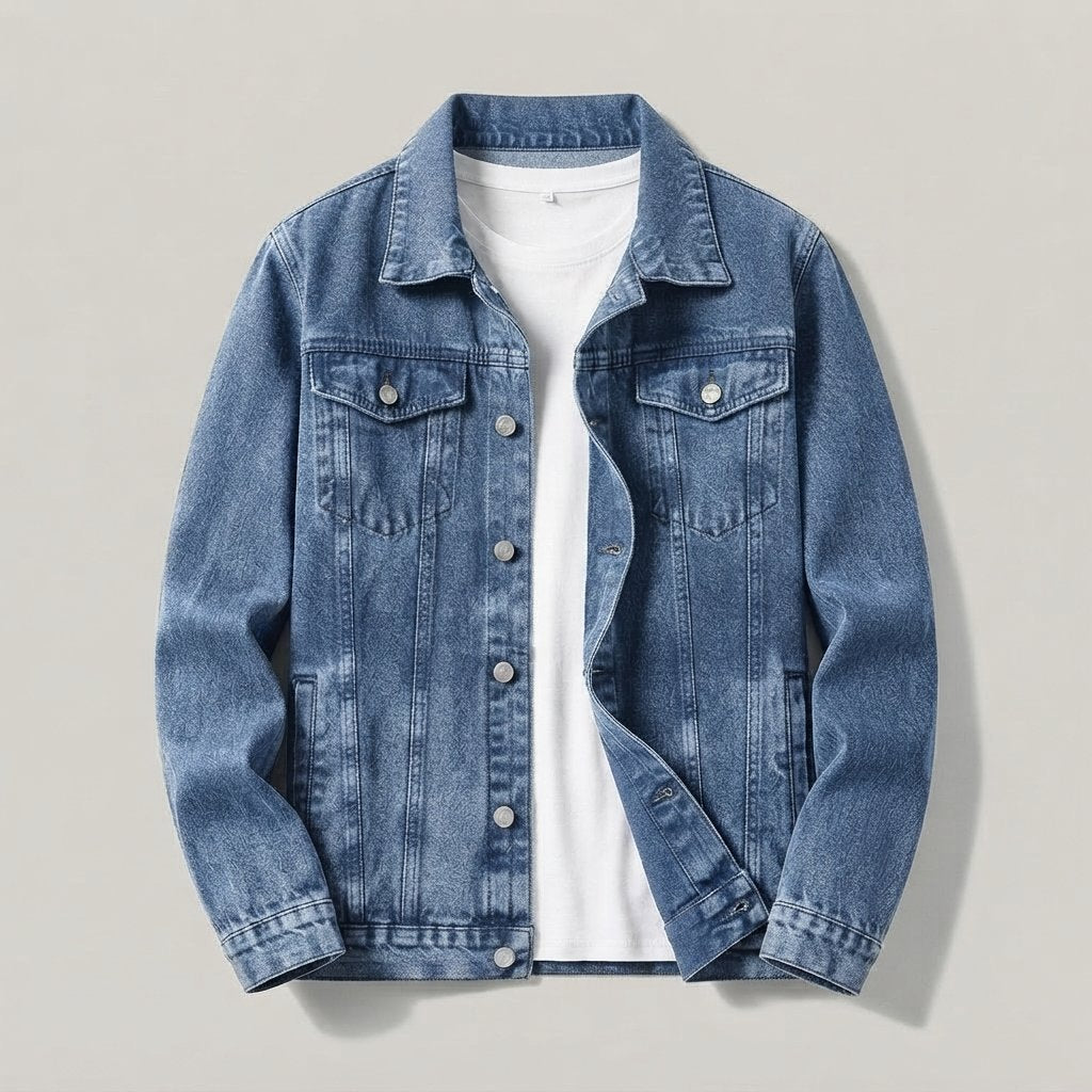 Kurtka jeansowa męska slim fit – denim bawełniany — Niebieski