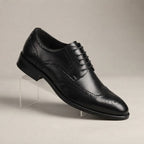 Męskie buty Oxford z brogowaniem, sznurowane — Czarny