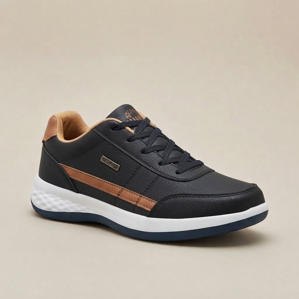 Sneakersy męskie z ortopedycznym wsparciem, wodoodporne — Czarny