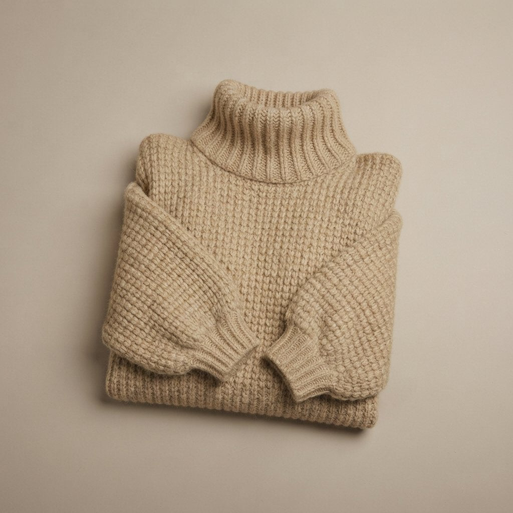 Sweter damski z golfem, luźny krój, dzianina – S do 2XL — Beżowy