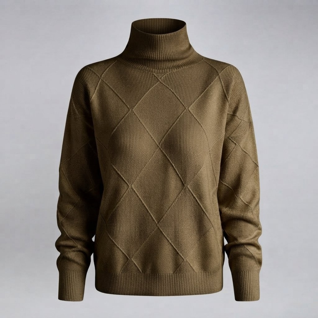 Sweter z golfem w romby z domieszką kaszmiru — Khaki
