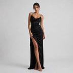 Long Spaghetti Strap Dress with Slit – Elegant for Evening and Formal Occasions