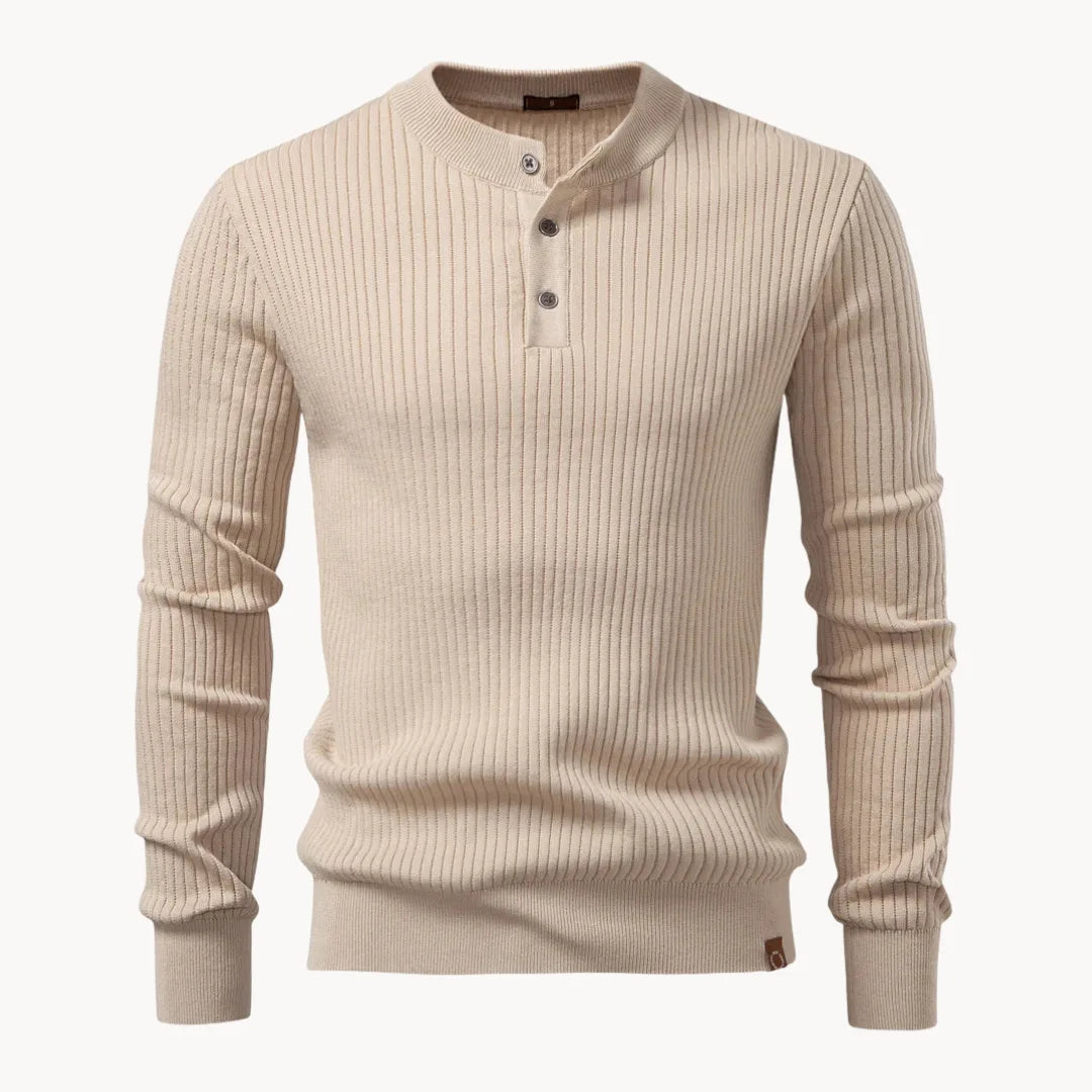 Kuba – Męski Casualowy Sweter z Okrągłym Dekoltem i Zapięciem na Guziki do Codziennego Użytku