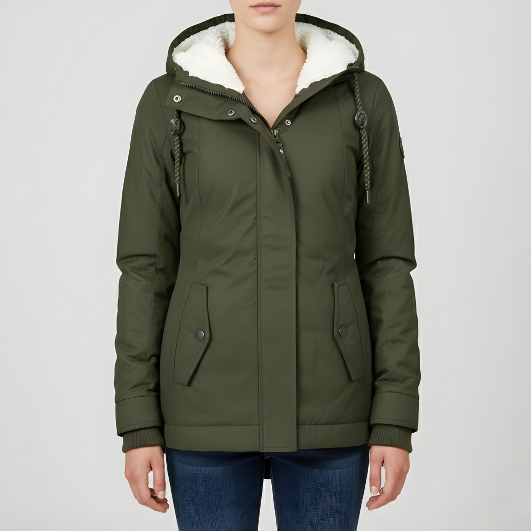 Damski płaszcz zimowy z kapturem