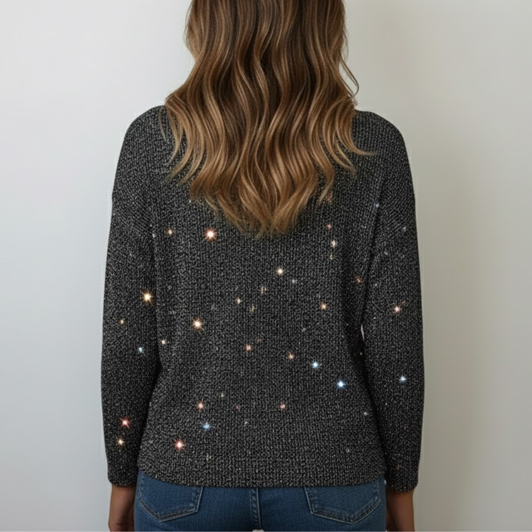 Damski Lśniący Sweter z Dekoltem V