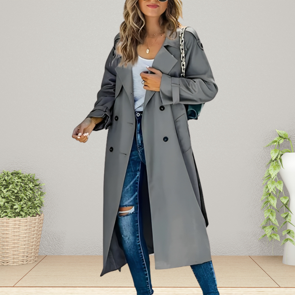 Alessia – Dámský elegantní klasický trenčkot s dlouhými rukávy