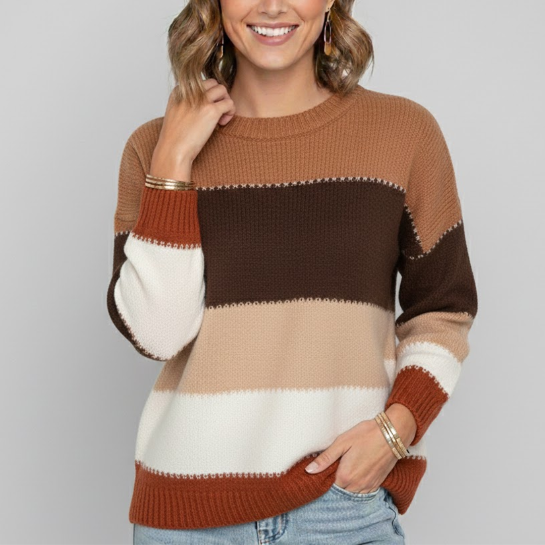 Damski sweter w paski z mieszanki wełny