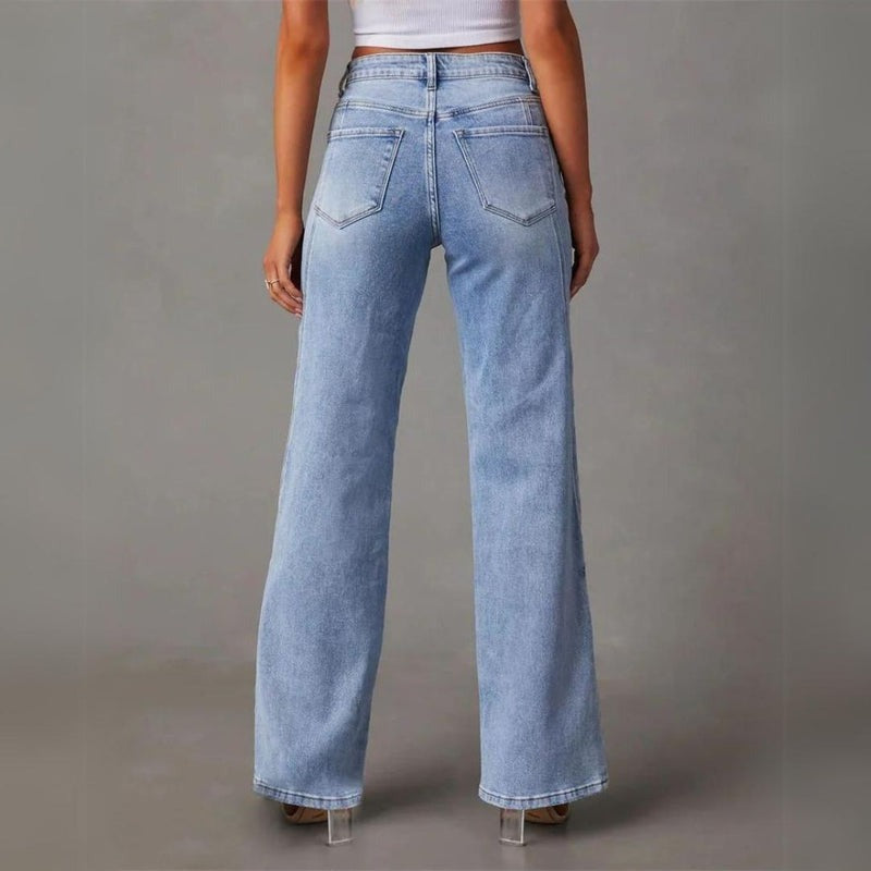 Nora – Damskie Jeansy Casual z Szerokimi Nogawkami i Wysokim Stanem