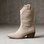 Botki western z perforacją do połowy łydki — Khaki