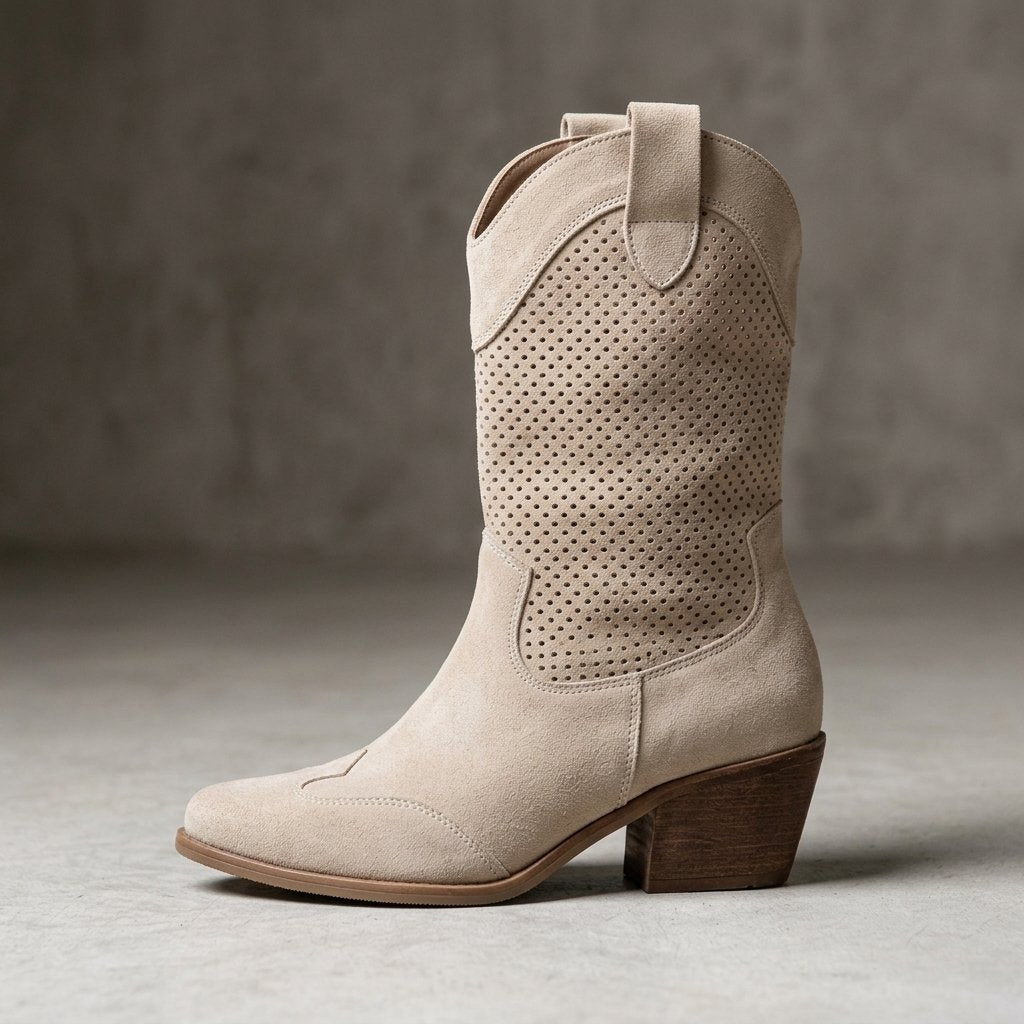 Botki western z perforacją do połowy łydki — Khaki