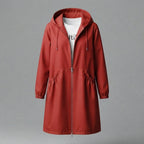 Długi płaszcz z kapturem na zamek – wodoodporny — Czerwony