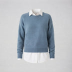 Damski sweter wełniany z okrągłym dekoltem, rozmiary S–3XL — Niebieski