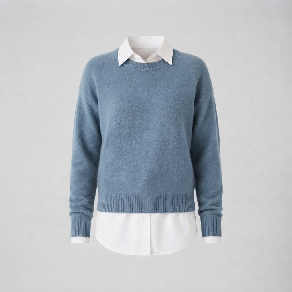 Damski sweter wełniany z okrągłym dekoltem, rozmiary S–3XL — Niebieski