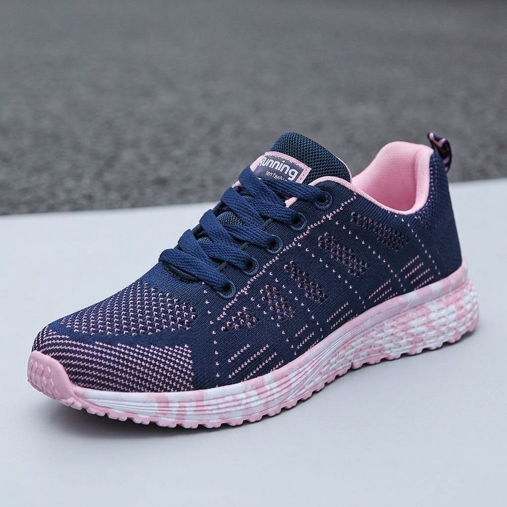 Damskie buty do biegania z siatką, niskie, sznurowane — Niebieski