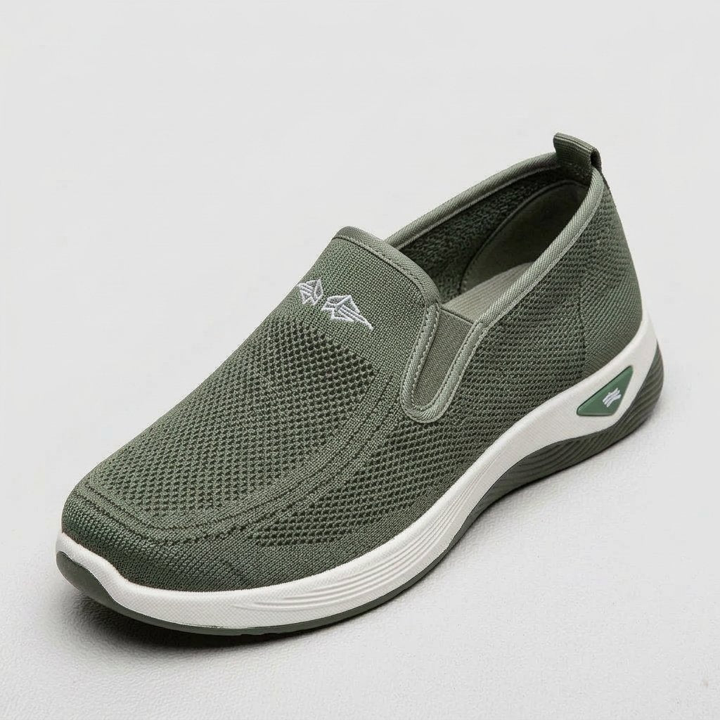 Damskie buty wsuwane z dzianiny, zaokrąglony nosek — Zielony