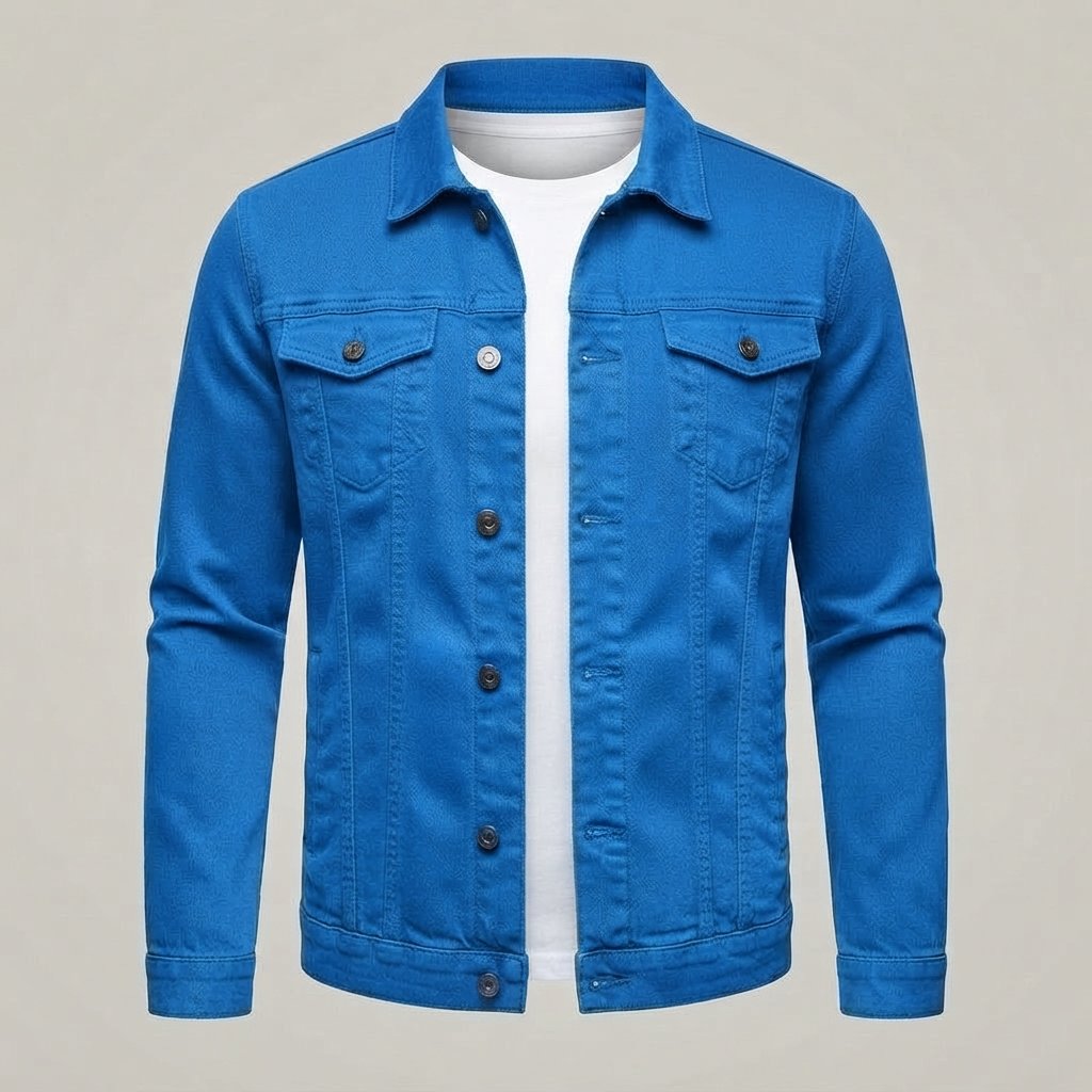 Kurtka jeansowa męska slim fit, 5 kolorów — Niebieski