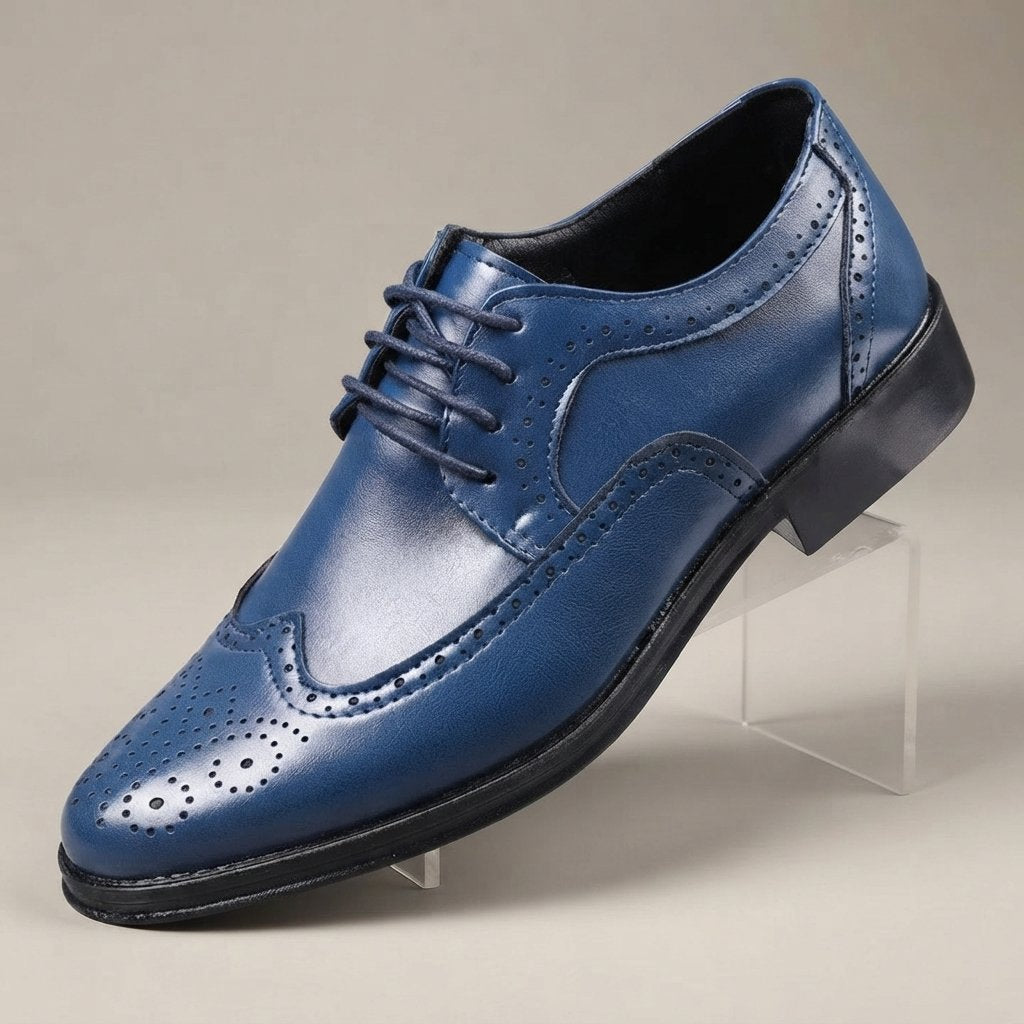 Męskie buty Oxford z brogowaniem, sznurowane — Niebieski