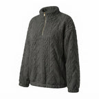 Pluszowa bluza damska oversize z zamkiem przy stójce — Szary
