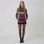 Sweter norweski z kapturem, wzór Fair Isle, damski — M