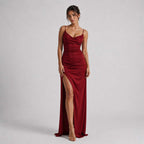 Long Spaghetti Strap Dress with Slit – Elegant for Evening and Formal Occasions