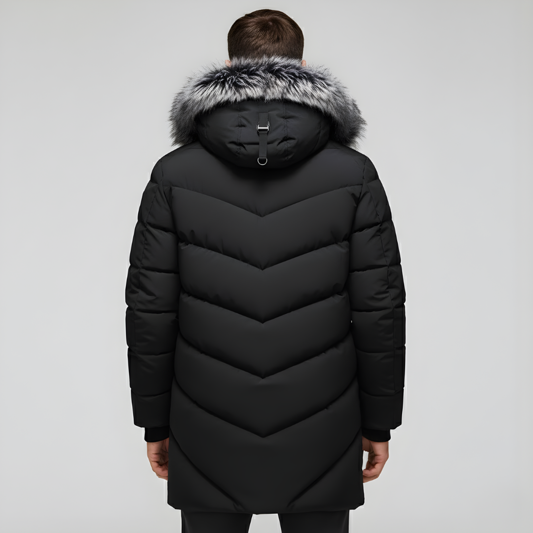 Męski długi płaszcz zimowy z podszewką sherpa