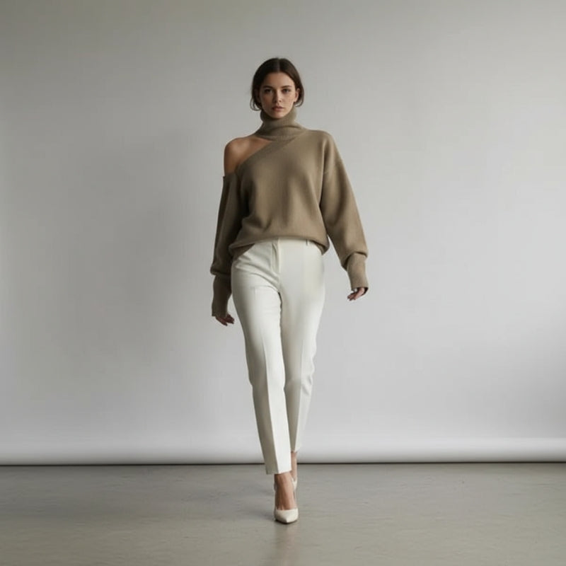 Otylia – Damski Sweter z Długim Rękawem z Golfem Elegancki i Żebrowany