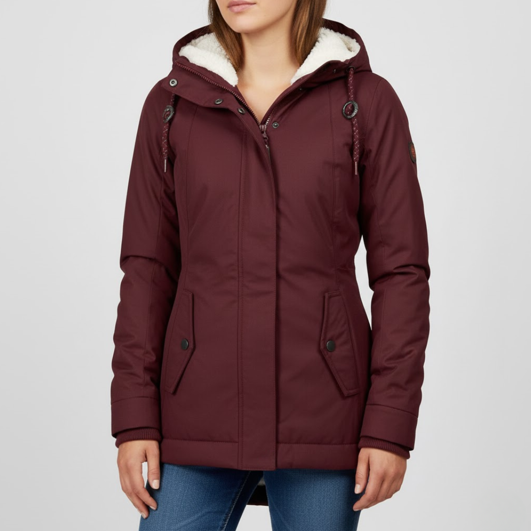 Damski płaszcz zimowy z kapturem